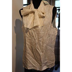 Anne Klein Woven Top white and Gold Stripe New with Tag Size L
